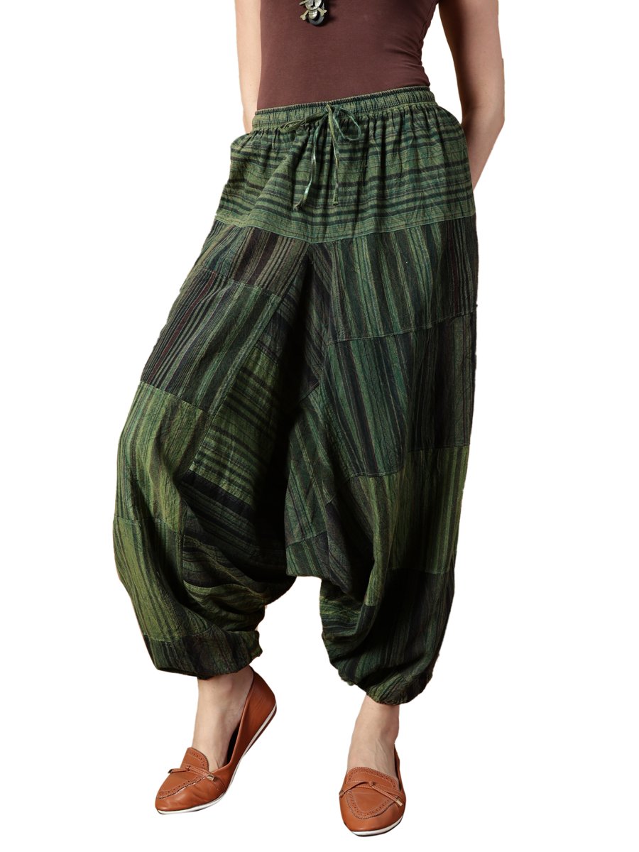 One Size Women's Eco - Friendly Cotton Patchwork Harem Pants | Fits Waist Size 28 to 36 Inches - swadeshsouq.com