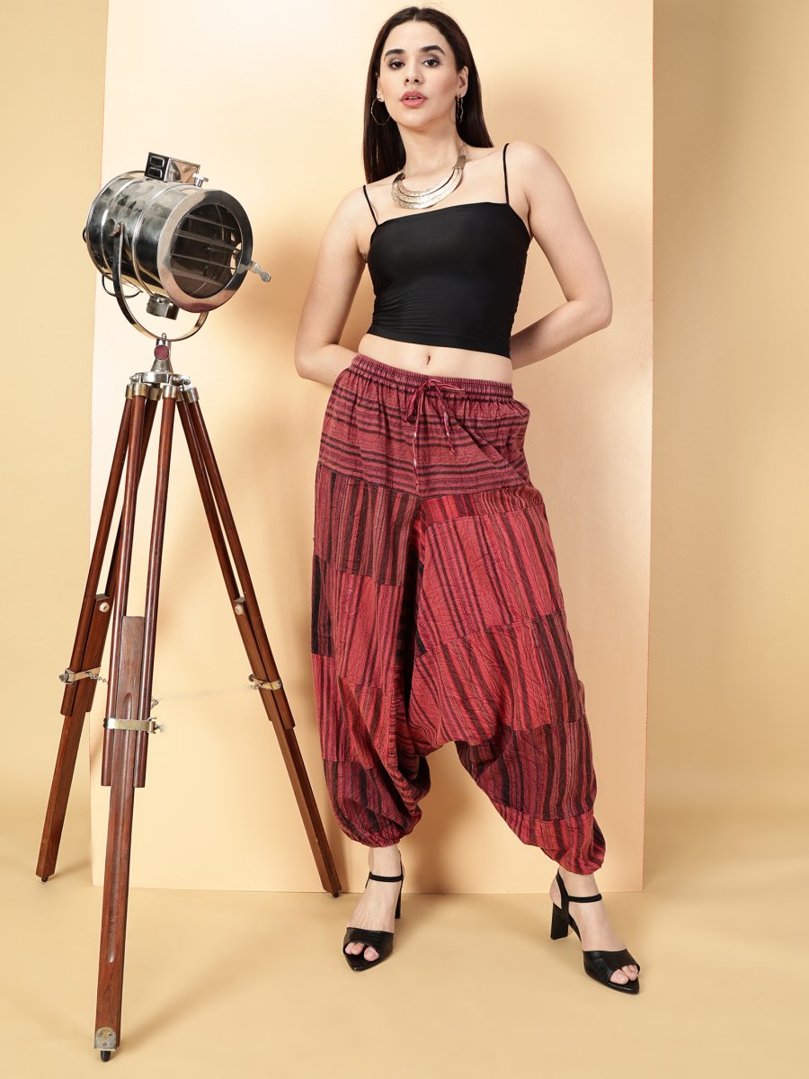 One Size Women's Eco - Friendly Cotton Patchwork Harem Pants | Fits Waist Size 28 to 36 Inches - swadeshsouq.com