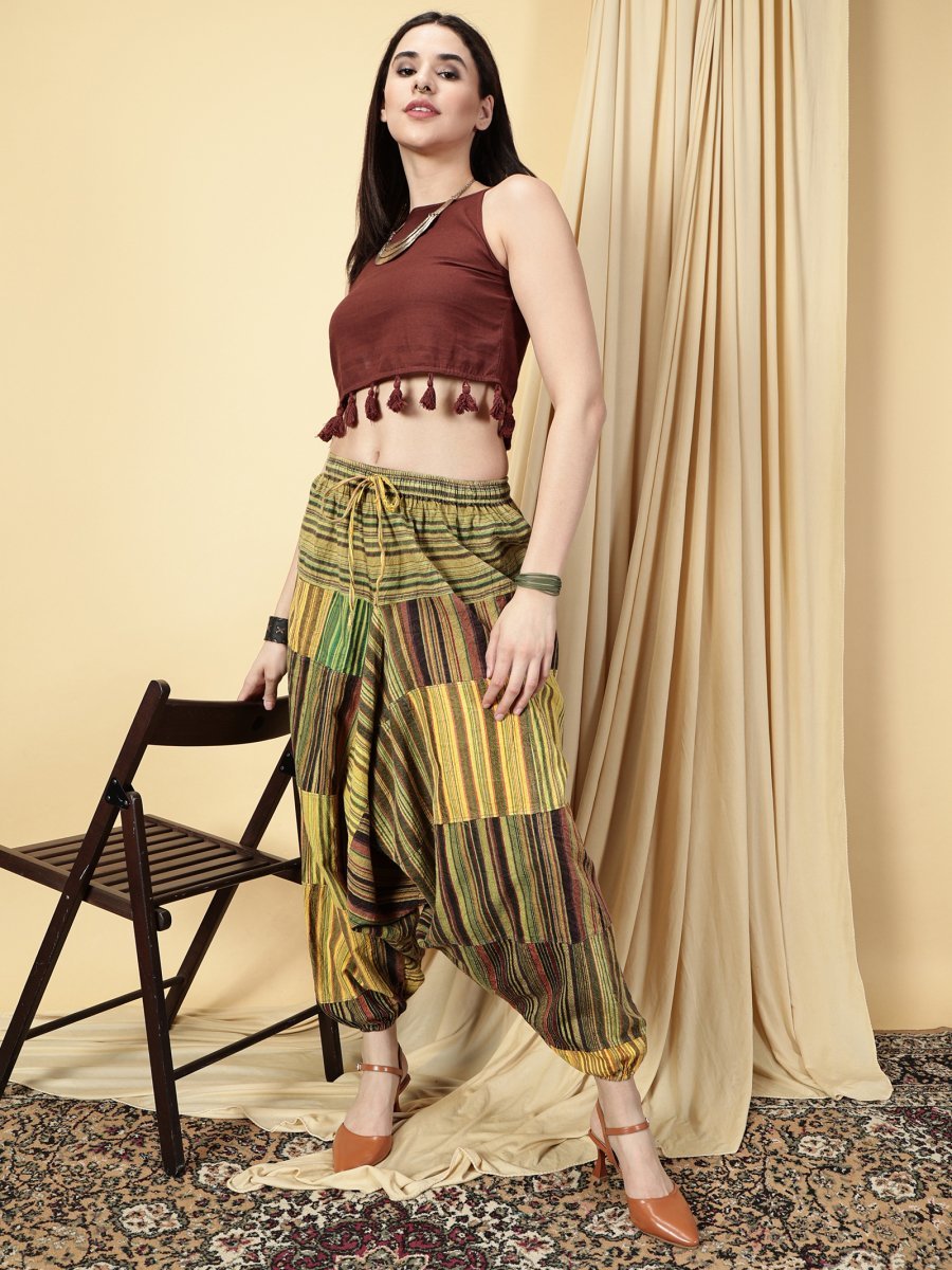 One Size Women's Eco - Friendly Cotton Patchwork Harem Pants | Fits Waist Size 28 to 36 Inches - swadeshsouq.com