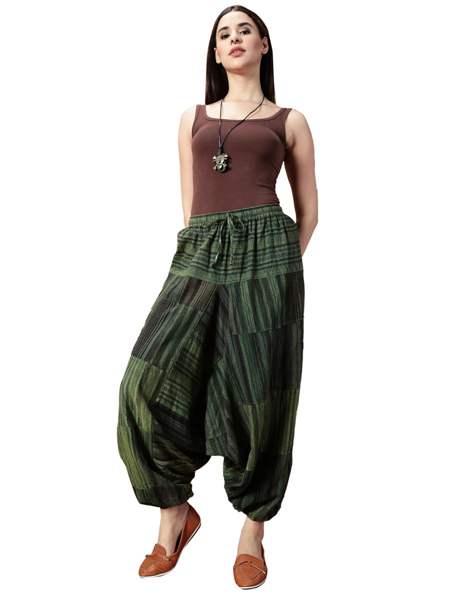 One Size Women's Eco - Friendly Cotton Patchwork Harem Pants | Fits Waist Size 28 to 36 Inches - swadeshsouq.com