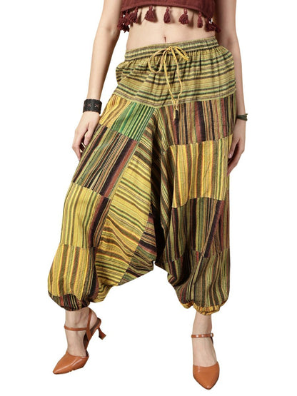 One Size Women's Eco - Friendly Cotton Patchwork Harem Pants | Fits Waist Size 28 to 36 Inches - swadeshsouq.com