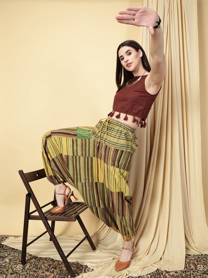 One Size Women's Eco - Friendly Cotton Patchwork Harem Pants | Fits Waist Size 28 to 36 Inches - swadeshsouq.com