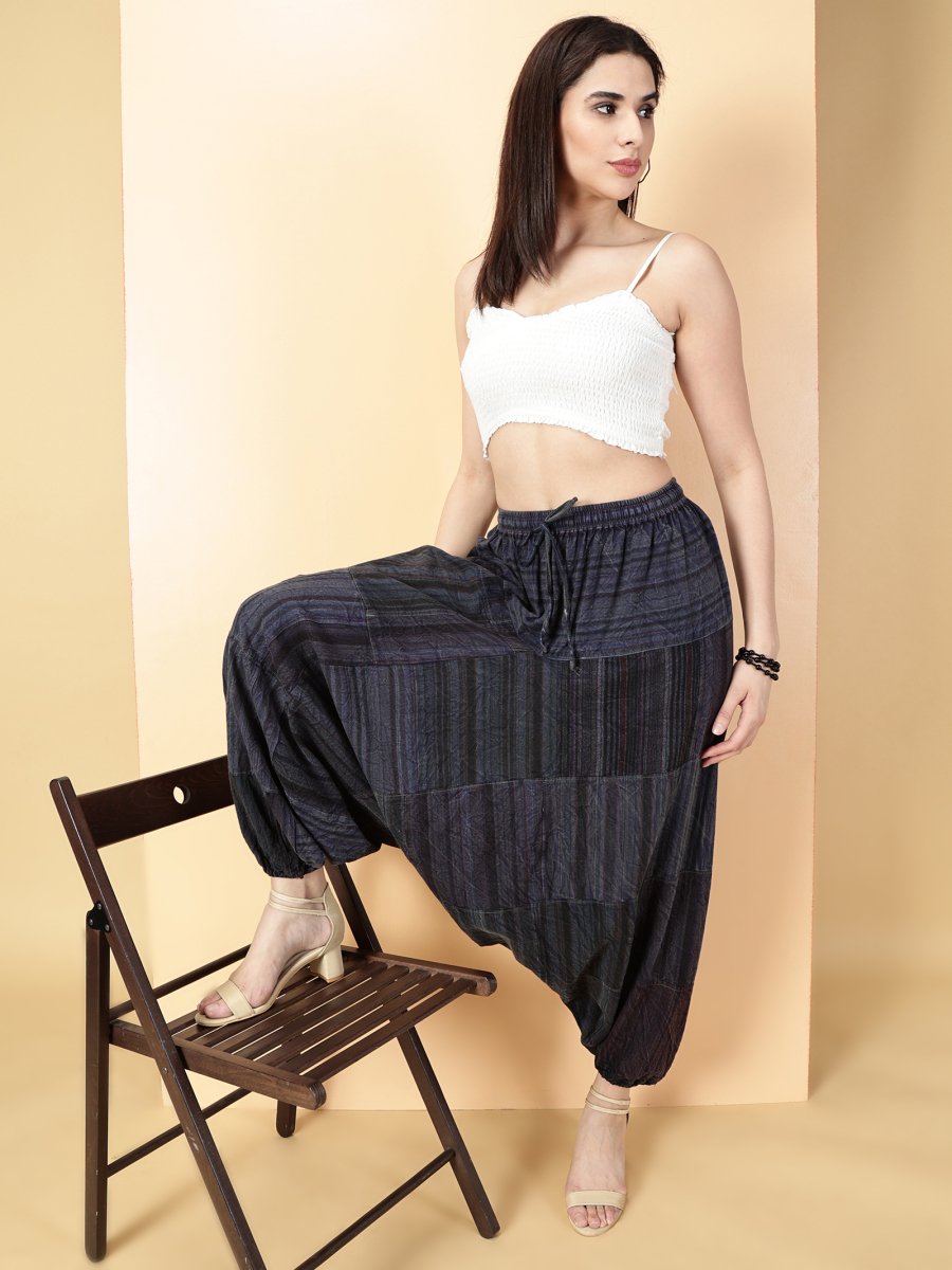 One Size Women's Eco - Friendly Cotton Patchwork Harem Pants | Fits Waist Size 28 to 36 Inches - swadeshsouq.com