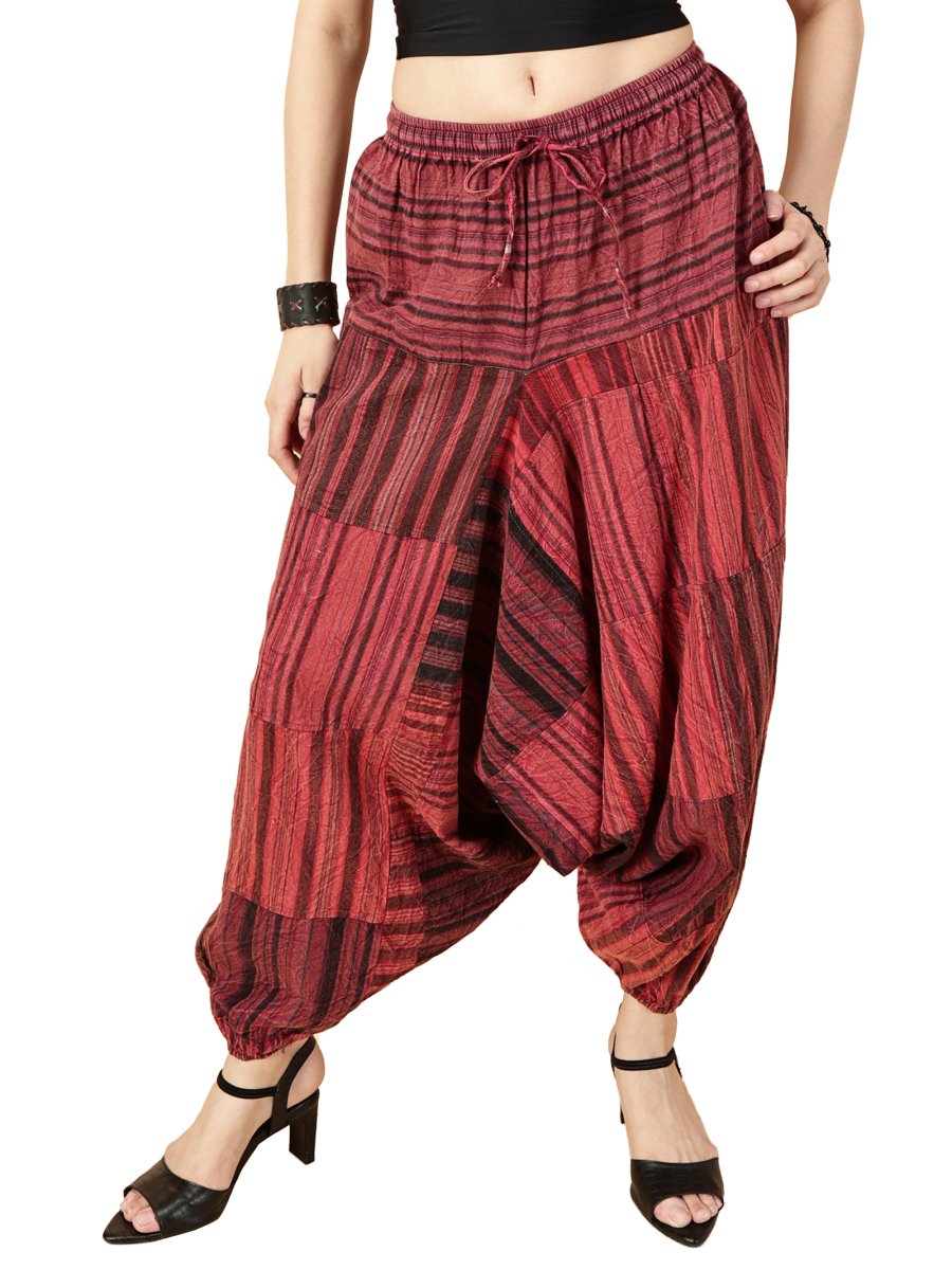 One Size Women's Eco - Friendly Cotton Patchwork Harem Pants | Fits Waist Size 28 to 36 Inches - swadeshsouq.com