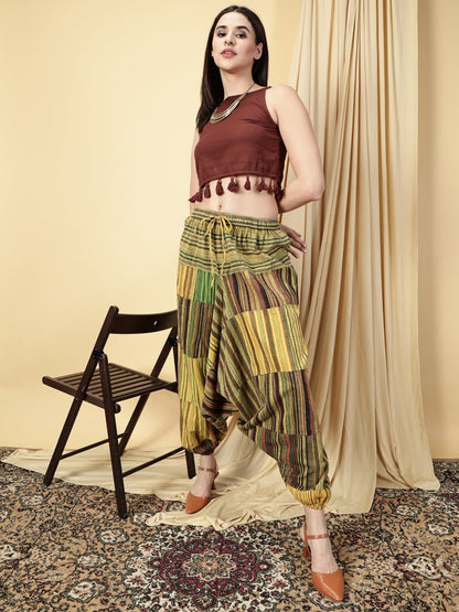 One Size Women's Eco - Friendly Cotton Patchwork Harem Pants | Fits Waist Size 28 to 36 Inches - swadeshsouq.com