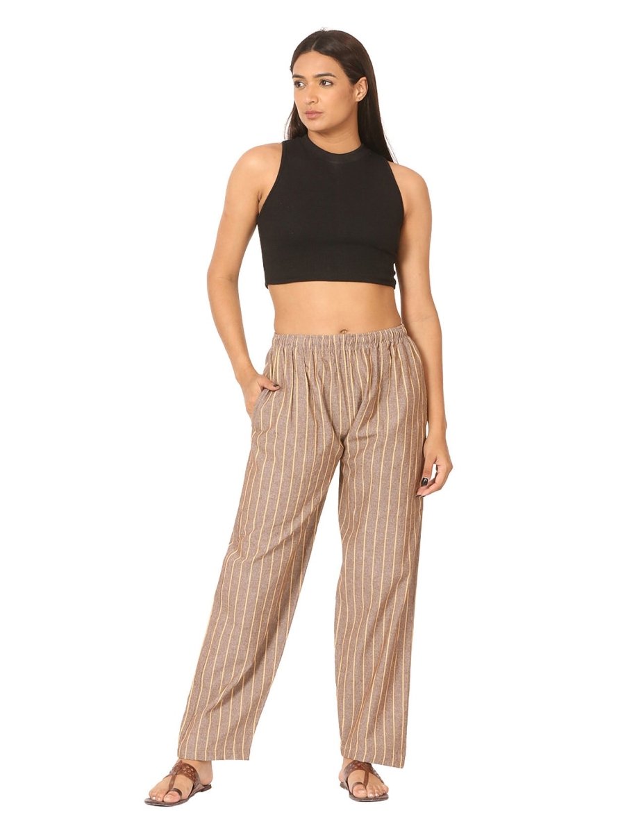 One Size Women's Eco - Friendly Cotton Pyjama | Fits Waist Size 28 to 36 Inches | Brown Stripes - swadeshsouq.com