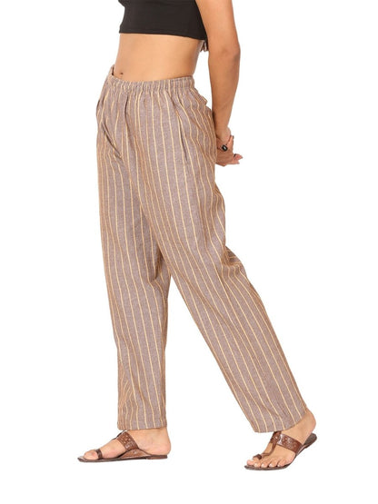 One Size Women's Eco - Friendly Cotton Pyjama | Fits Waist Size 28 to 36 Inches | Brown Stripes - swadeshsouq.com