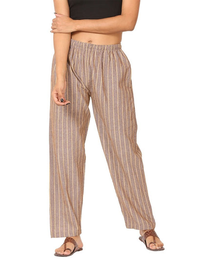 One Size Women's Eco - Friendly Cotton Pyjama | Fits Waist Size 28 to 36 Inches | Brown Stripes - swadeshsouq.com