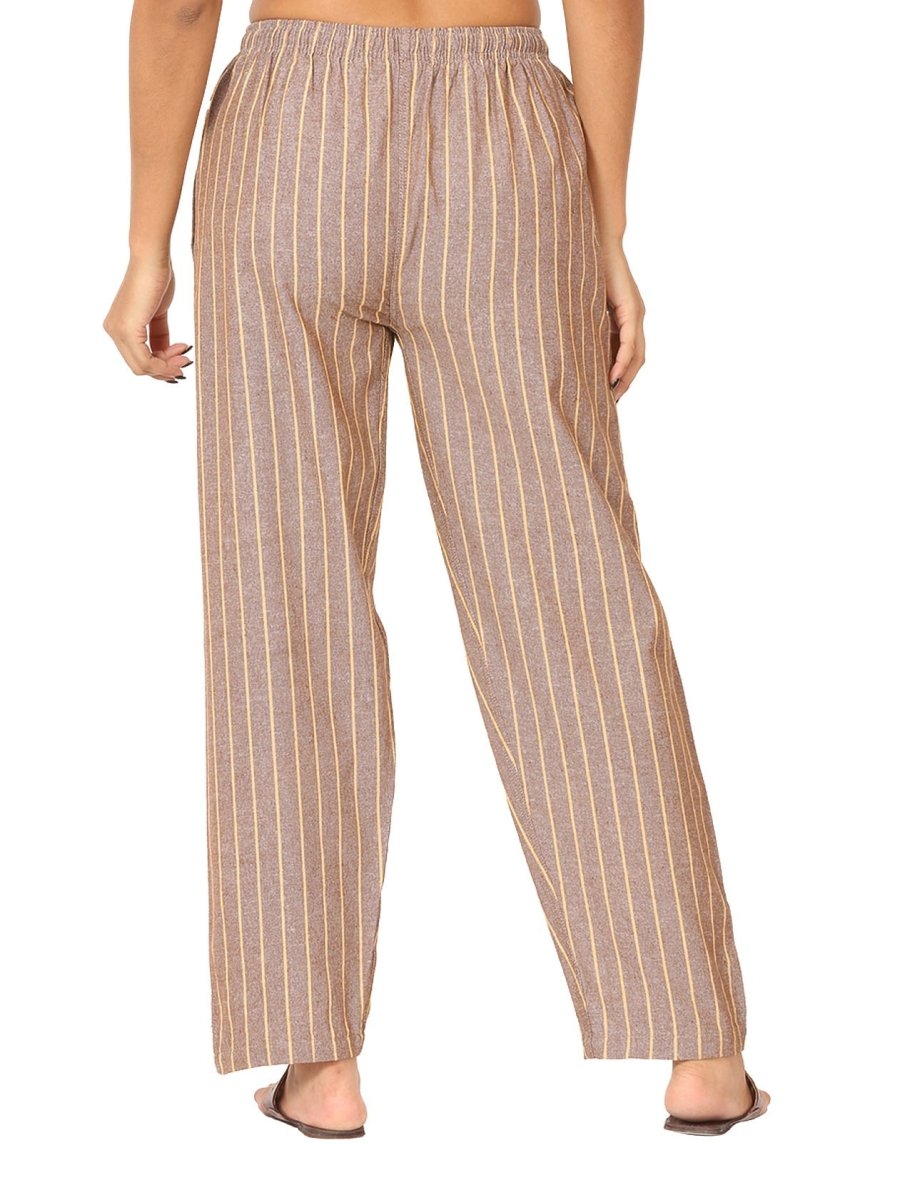 One Size Women's Eco - Friendly Cotton Pyjama | Fits Waist Size 28 to 36 Inches | Brown Stripes - swadeshsouq.com