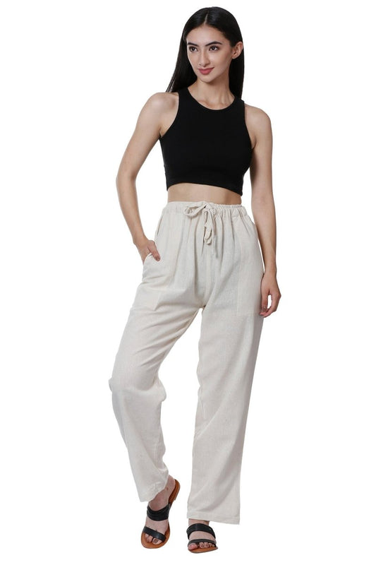 One Size Women's Eco - Friendly Cotton Pyjama | Fits Waist Size 28 to 36 Inches | Cream - swadeshsouq.com