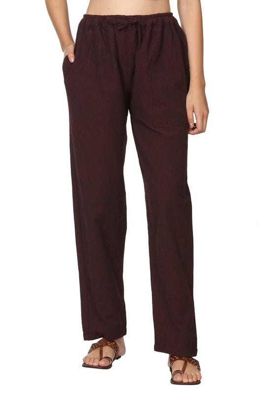 One Size Women's Eco - Friendly Cotton Pyjama | Fits Waist Size 28 to 36 Inches | Maroon - swadeshsouq.com