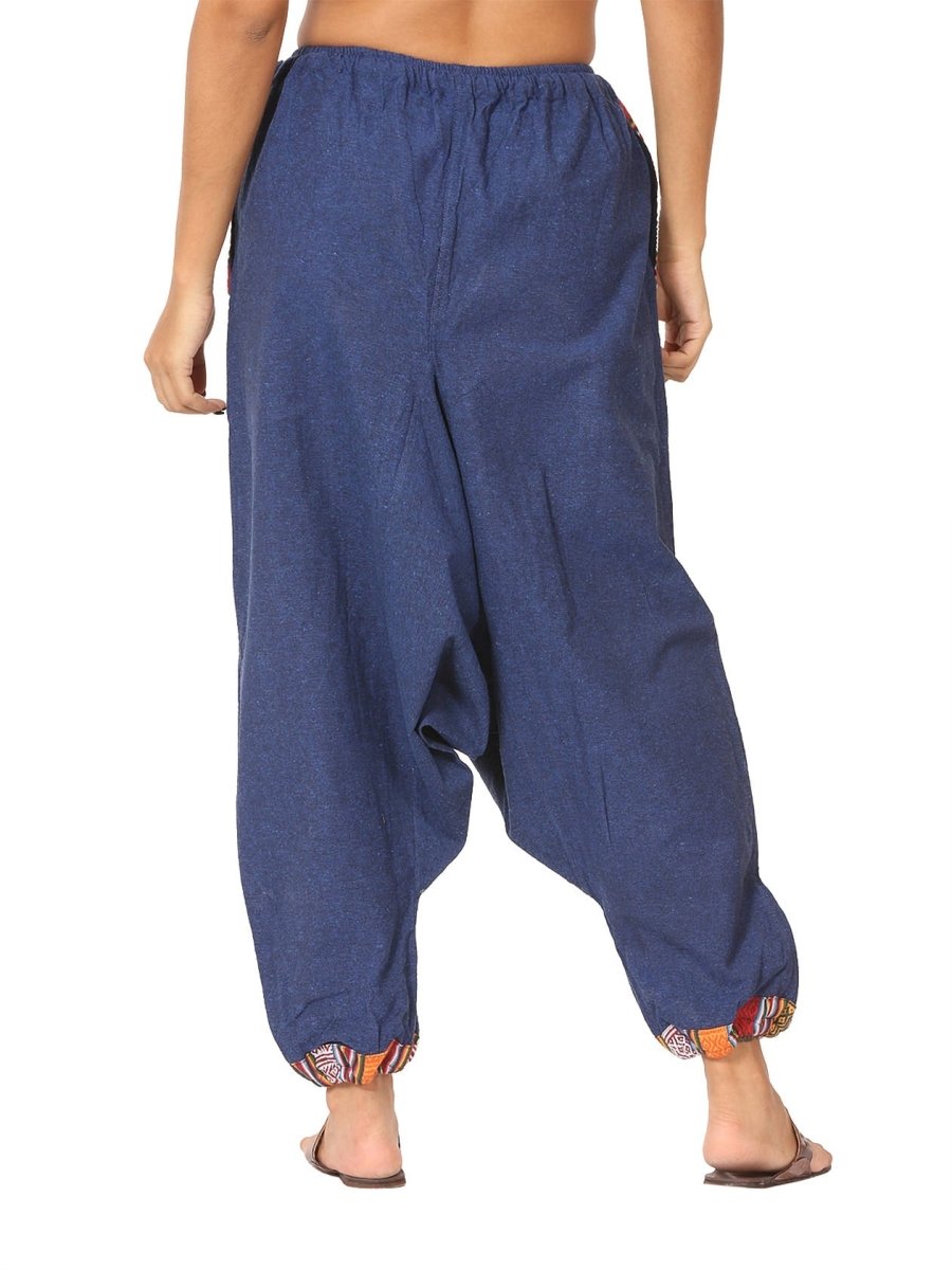 One Size Women's Eco - Friendly Cotton Tribal Harem Pants | Fits Waist Size 28 to 36 Inches | Blue - swadeshsouq.com