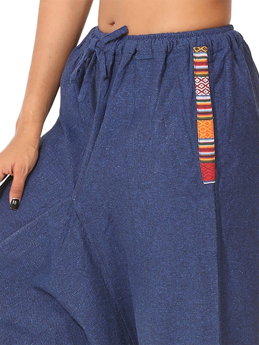 One Size Women's Eco - Friendly Cotton Tribal Harem Pants | Fits Waist Size 28 to 36 Inches | Blue - swadeshsouq.com