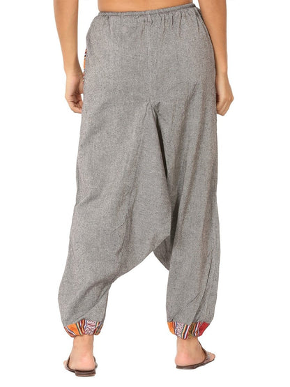 One Size Women's Eco - Friendly Cotton Tribal Harem Pants | Fits Waist Size 28 to 36 Inches | Grey - swadeshsouq.com