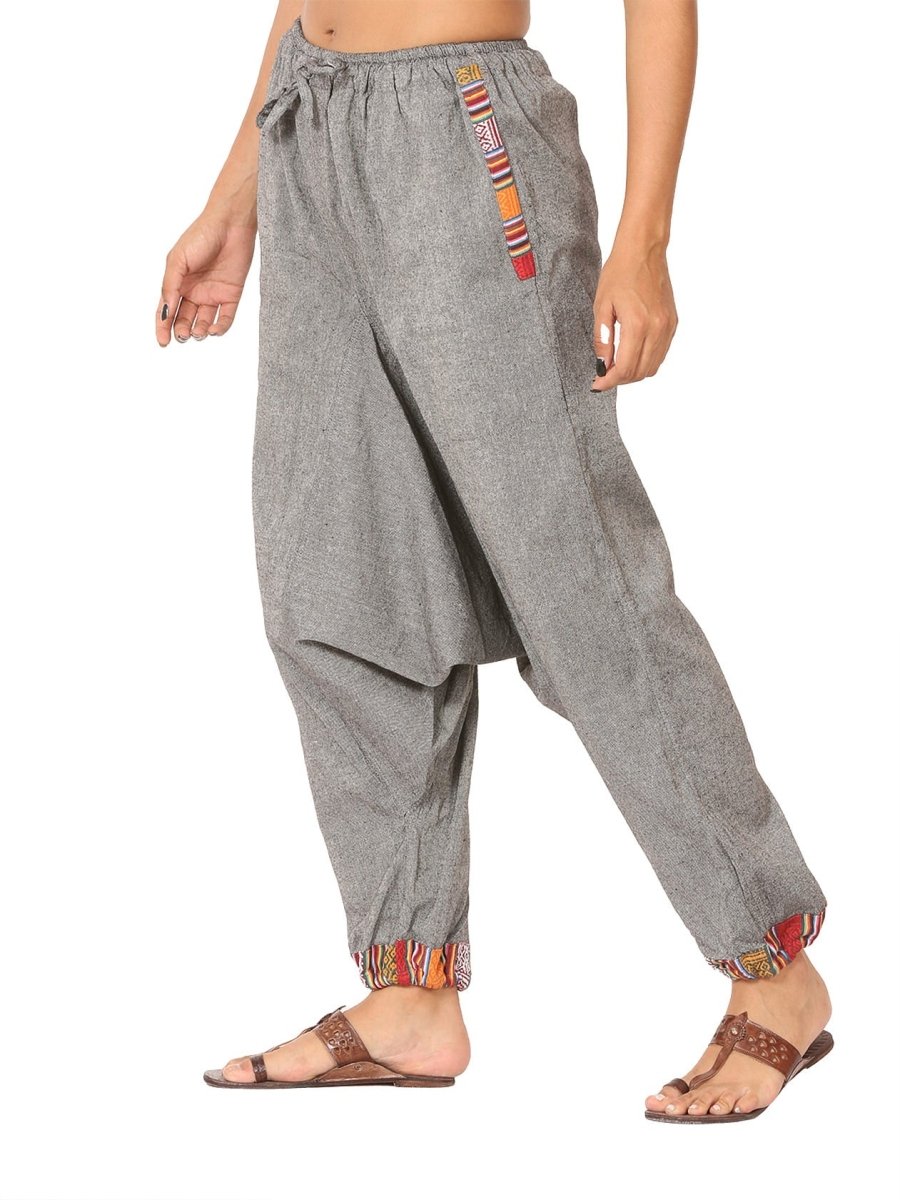 One Size Women's Eco - Friendly Cotton Tribal Harem Pants | Fits Waist Size 28 to 36 Inches | Grey - swadeshsouq.com