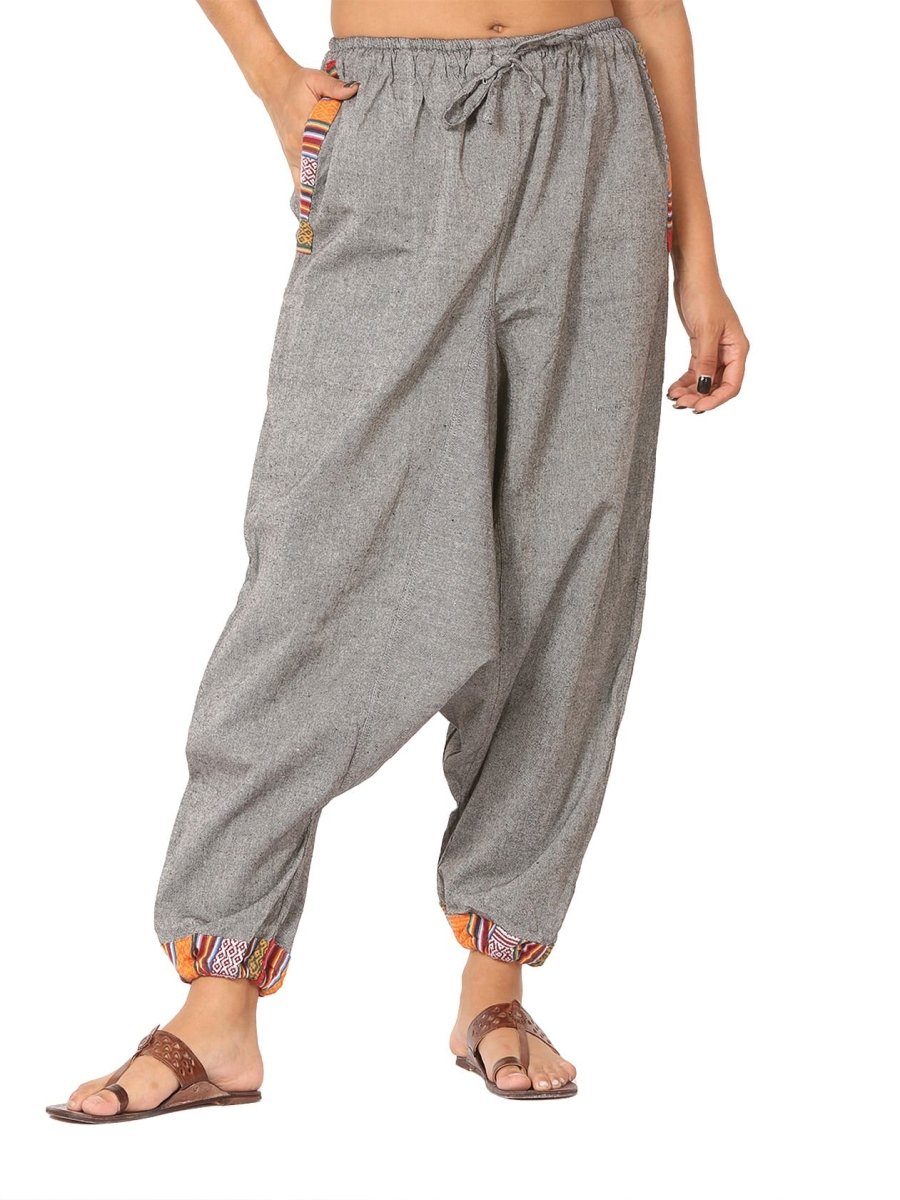 One Size Women's Eco - Friendly Cotton Tribal Harem Pants | Fits Waist Size 28 to 36 Inches | Grey - swadeshsouq.com