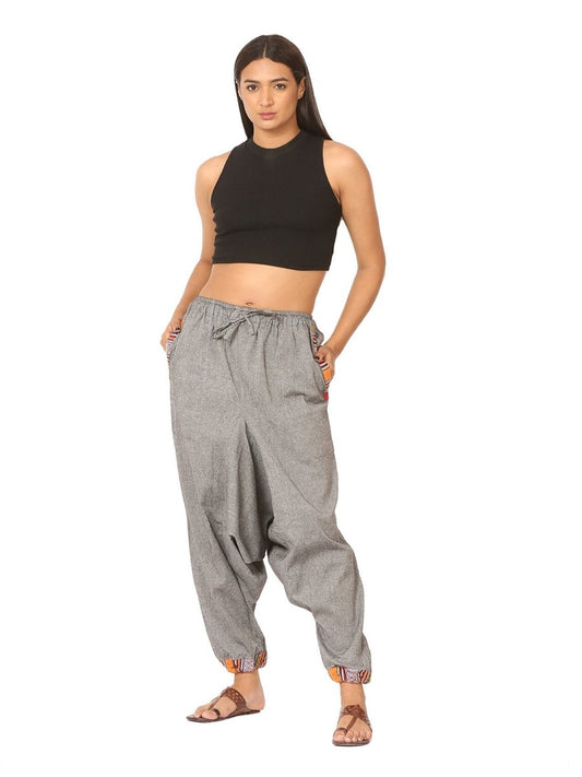 One Size Women's Eco - Friendly Cotton Tribal Harem Pants | Fits Waist Size 28 to 36 Inches | Grey - swadeshsouq.com