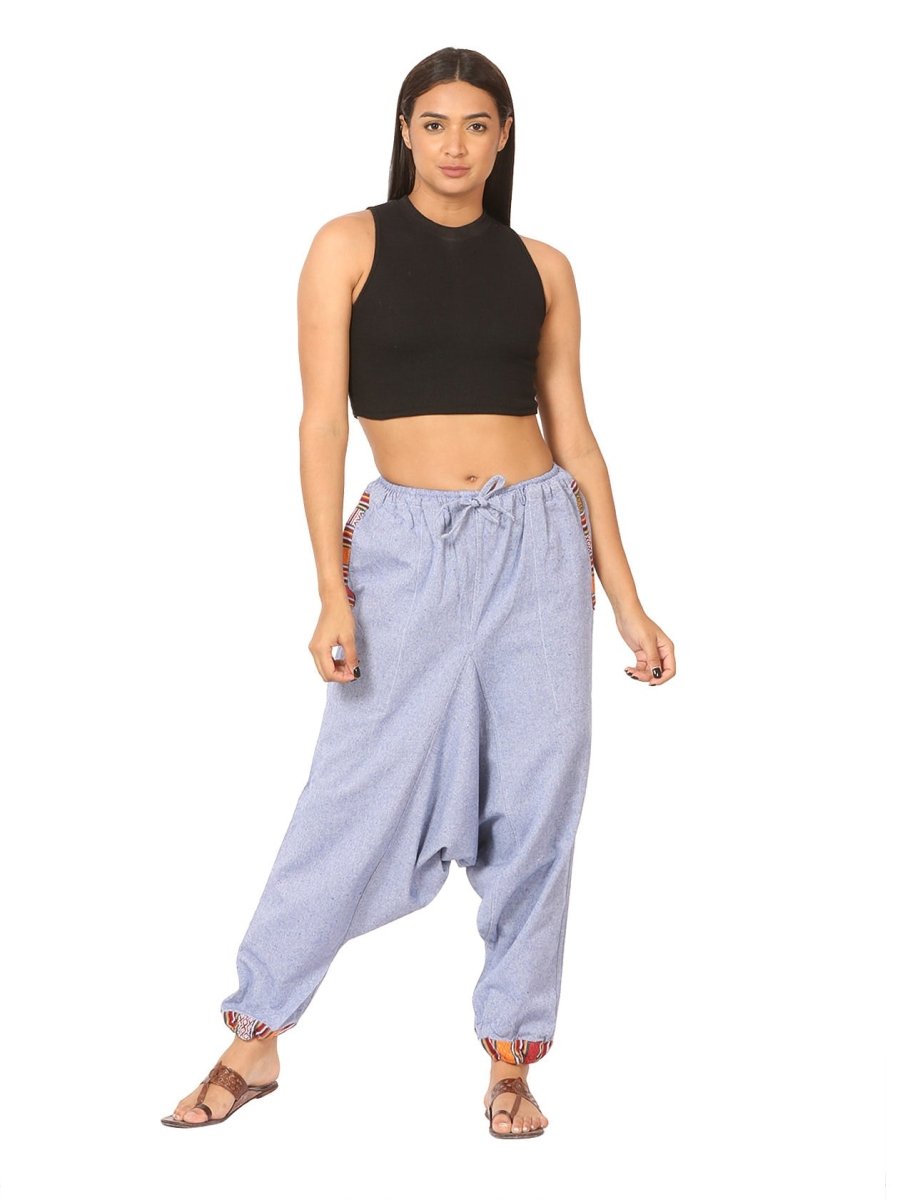 One Size Women's Eco - Friendly Cotton Tribal Harem Pants | Fits Waist Size 28 to 36 Inches | Lavender - swadeshsouq.com