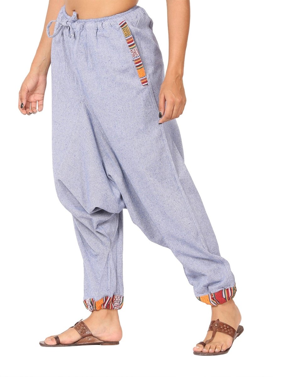 One Size Women's Eco - Friendly Cotton Tribal Harem Pants | Fits Waist Size 28 to 36 Inches | Lavender - swadeshsouq.com