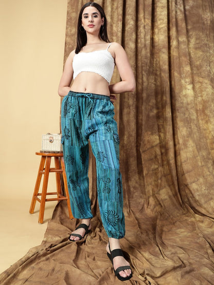 One Size Women's Patchwork Yoga Boho Harem Pants | Fits Waist Size 28 to 36 Inches - swadeshsouq.com