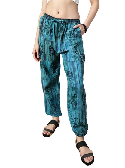 One Size Women's Patchwork Yoga Boho Harem Pants | Fits Waist Size 28 to 36 Inches - swadeshsouq.com