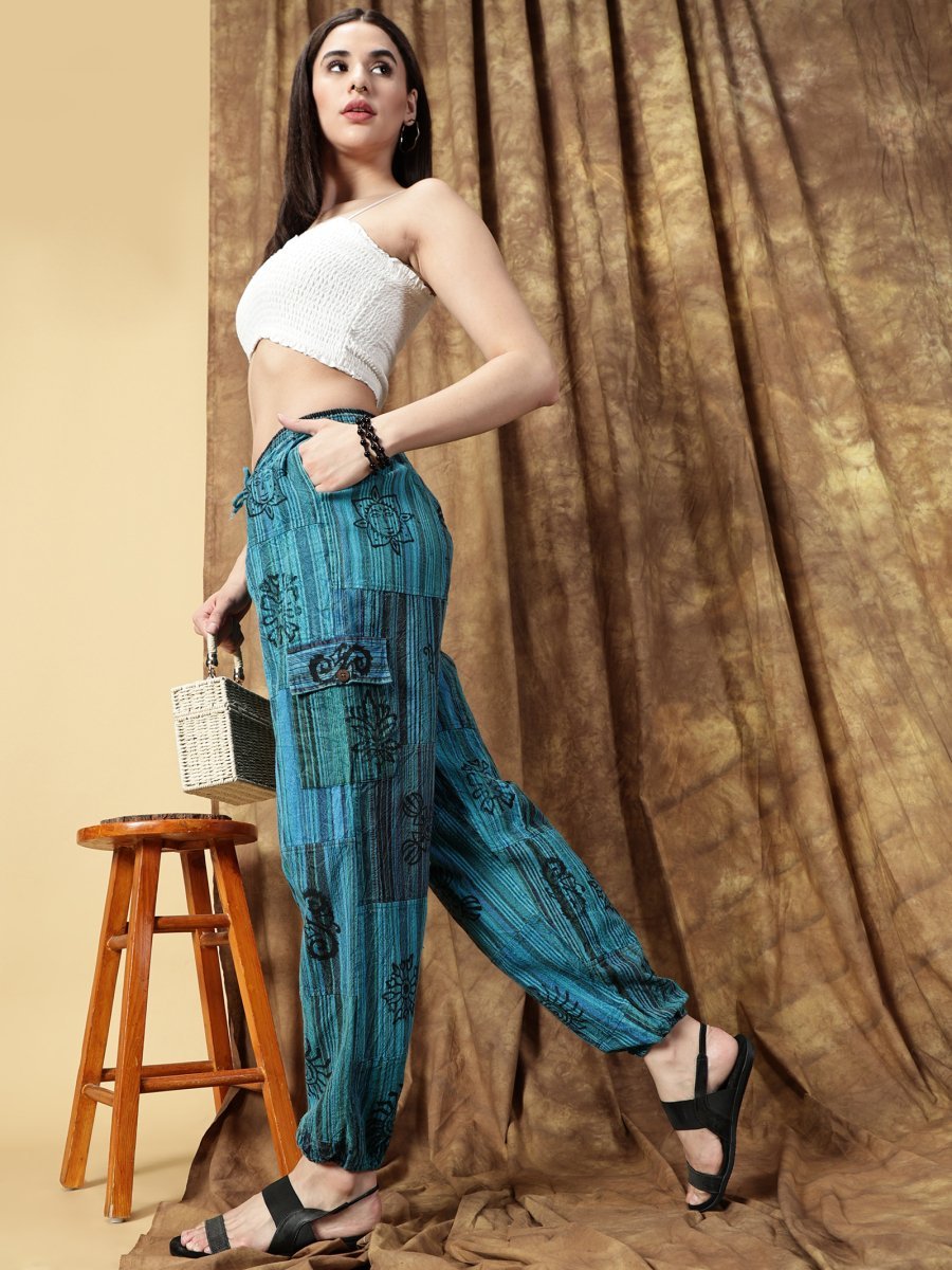 One Size Women's Patchwork Yoga Boho Harem Pants | Fits Waist Size 28 to 36 Inches - swadeshsouq.com