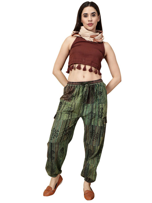 One Size Women's Patchwork Yoga Boho Harem Pants | Fits Waist Size 28 to 36 Inches - swadeshsouq.com