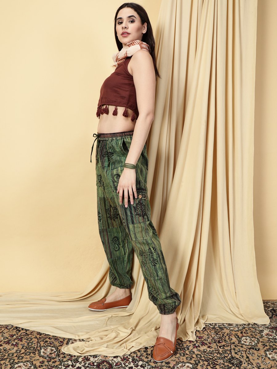 One Size Women's Patchwork Yoga Boho Harem Pants | Fits Waist Size 28 to 36 Inches - swadeshsouq.com