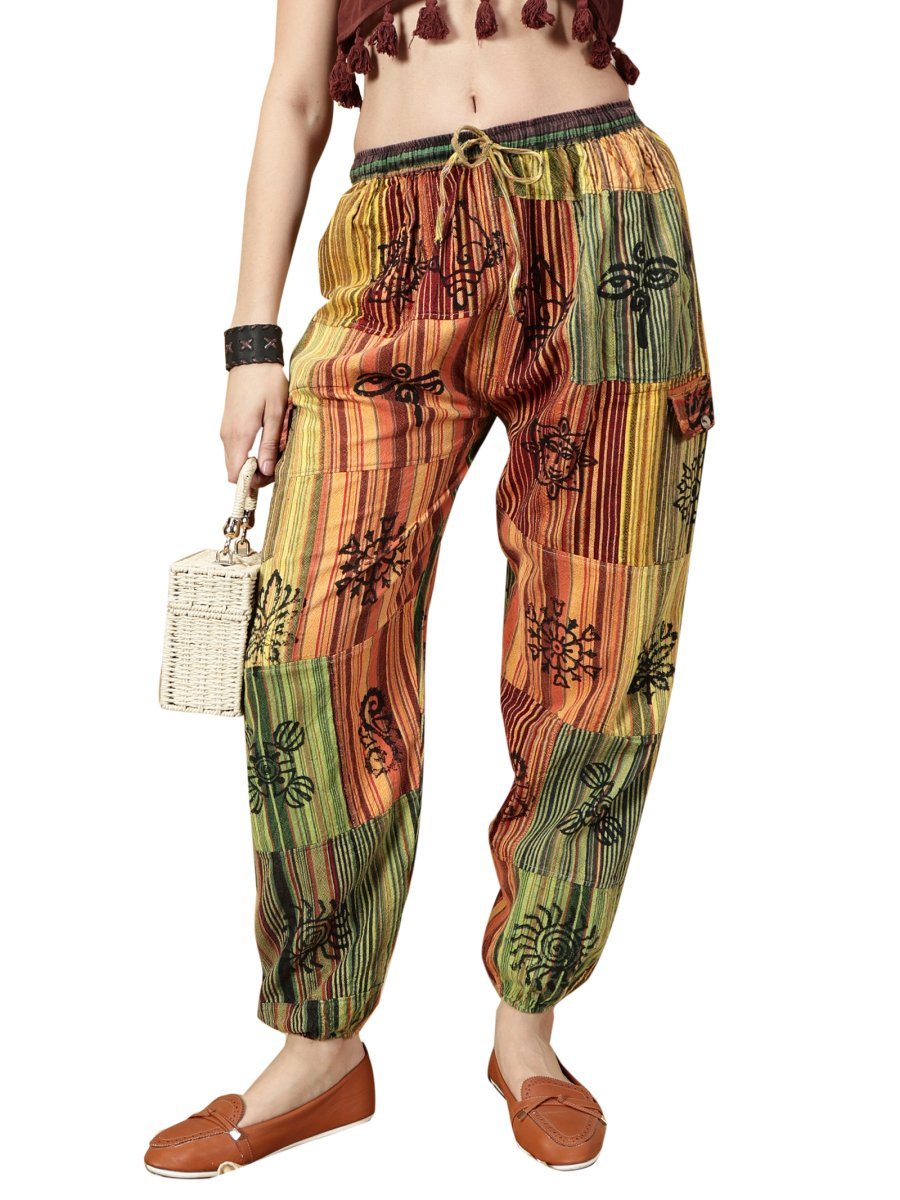 One Size Women's Patchwork Yoga Boho Harem Pants | Fits Waist Size 28 to 36 Inches - swadeshsouq.com