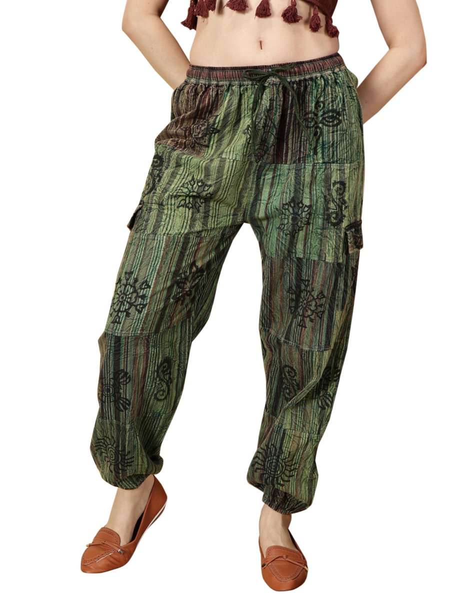 One Size Women's Patchwork Yoga Boho Harem Pants | Fits Waist Size 28 to 36 Inches - swadeshsouq.com