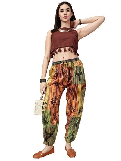 One Size Women's Patchwork Yoga Boho Harem Pants | Fits Waist Size 28 to 36 Inches - swadeshsouq.com