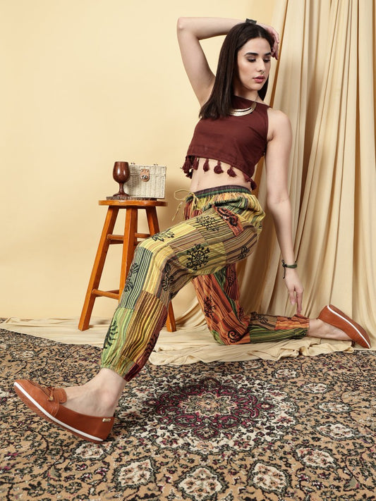 One Size Women's Patchwork Yoga Boho Harem Pants | Fits Waist Size 28 to 36 Inches - swadeshsouq.com