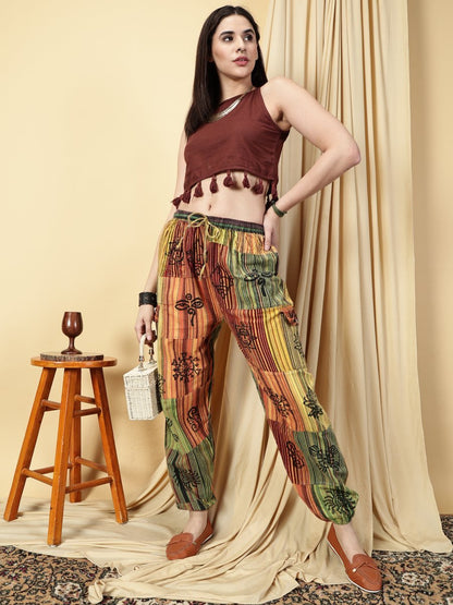 One Size Women's Patchwork Yoga Boho Harem Pants | Fits Waist Size 28 to 36 Inches - swadeshsouq.com