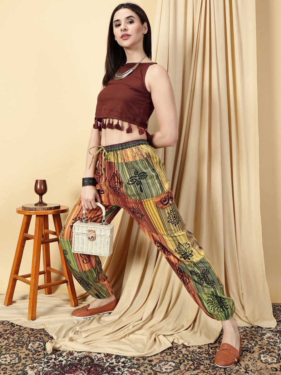 One Size Women's Patchwork Yoga Boho Harem Pants | Fits Waist Size 28 to 36 Inches - swadeshsouq.com