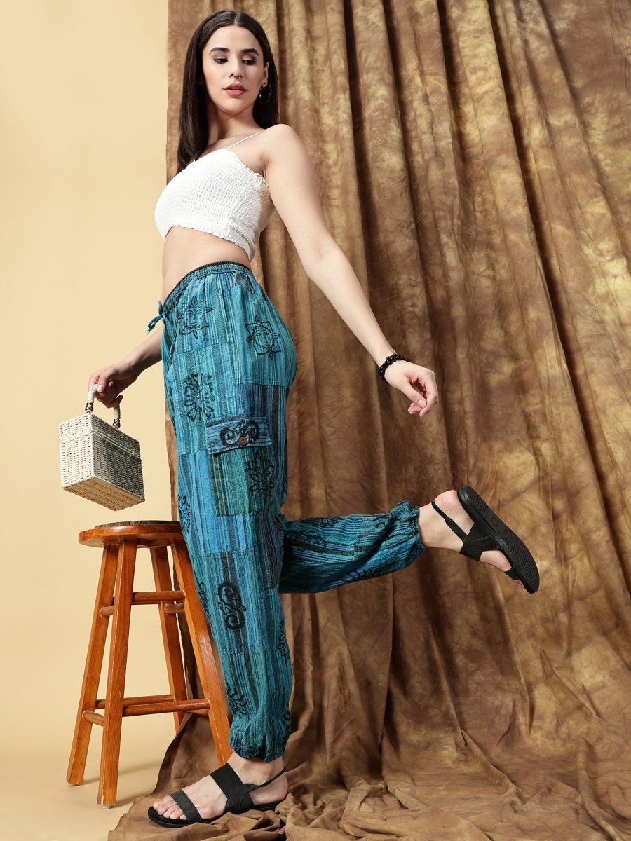 One Size Women's Patchwork Yoga Boho Harem Pants | Fits Waist Size 28 to 36 Inches - swadeshsouq.com