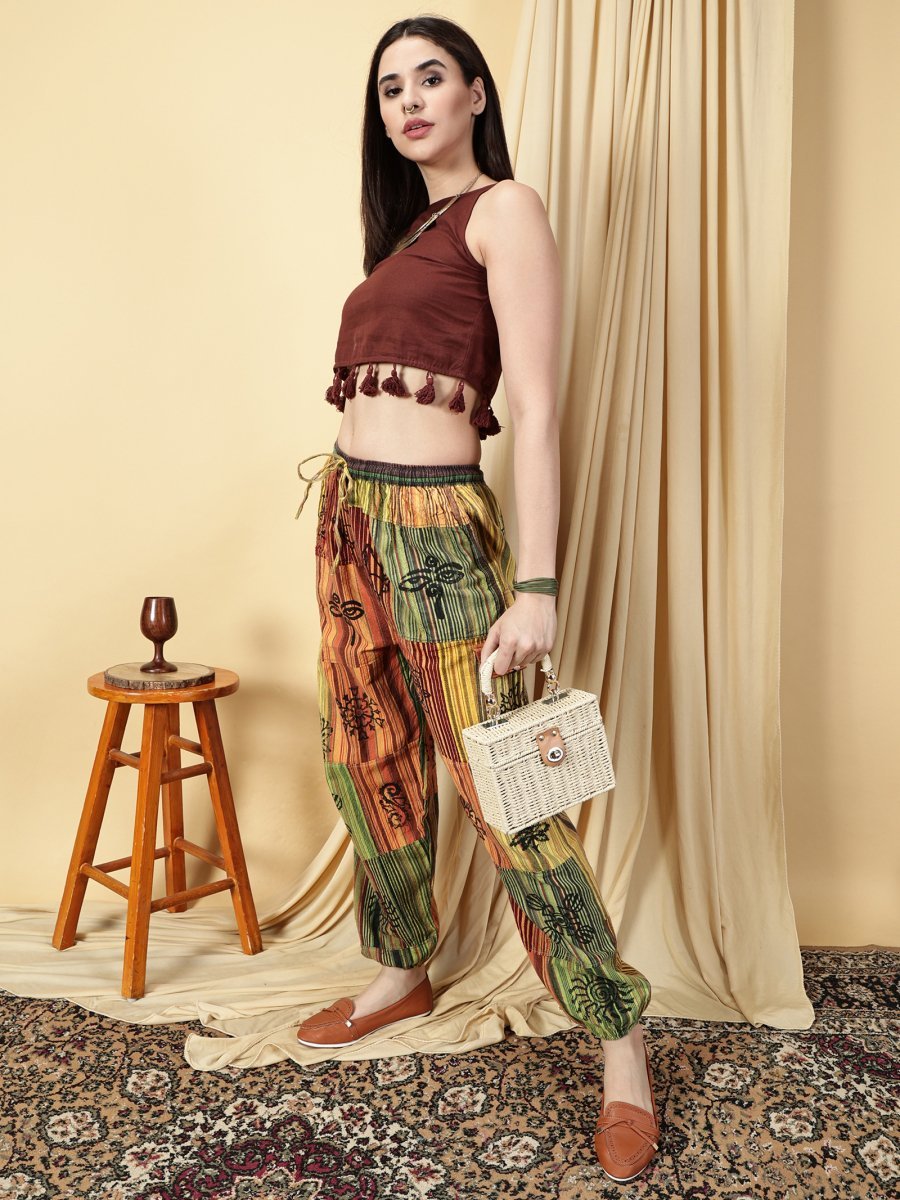 One Size Women's Patchwork Yoga Boho Harem Pants | Fits Waist Size 28 to 36 Inches - swadeshsouq.com