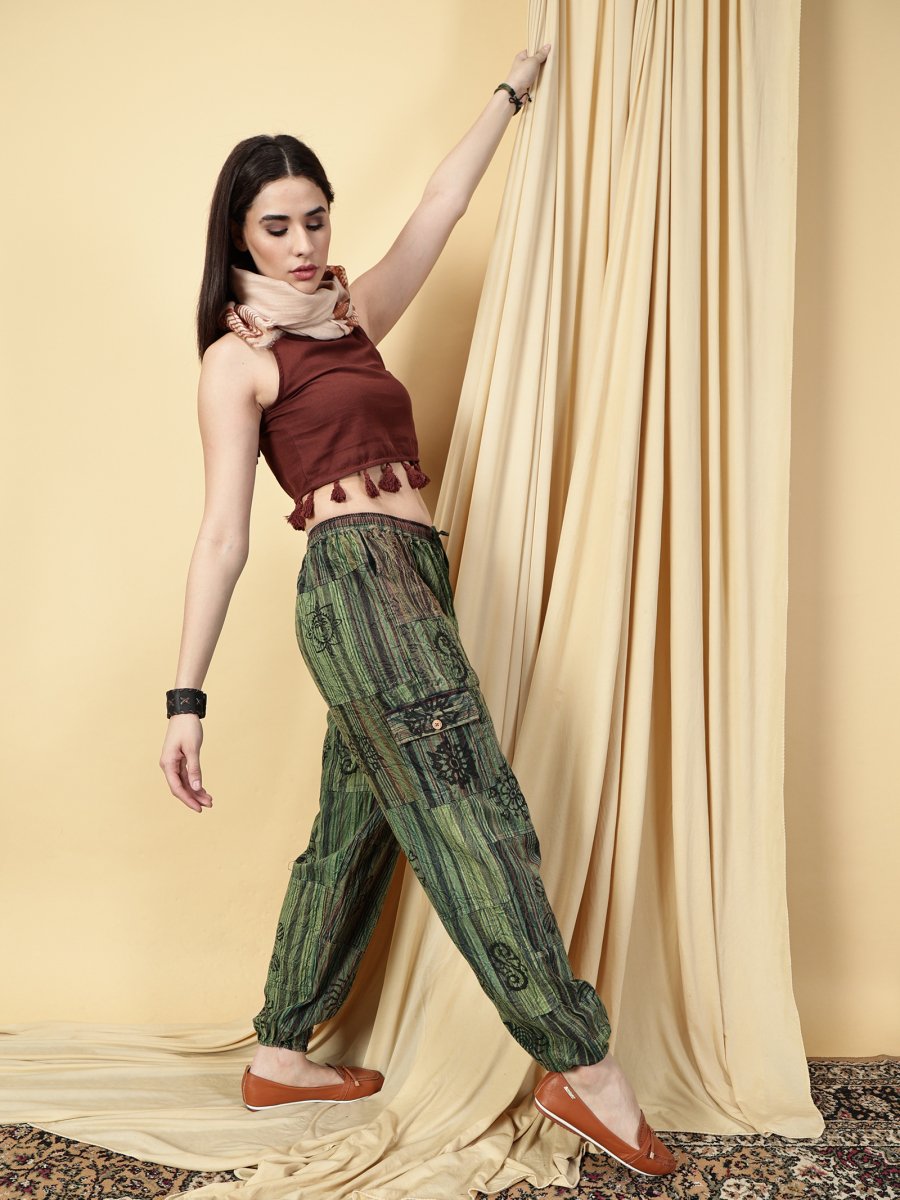 One Size Women's Patchwork Yoga Boho Harem Pants | Fits Waist Size 28 to 36 Inches - swadeshsouq.com