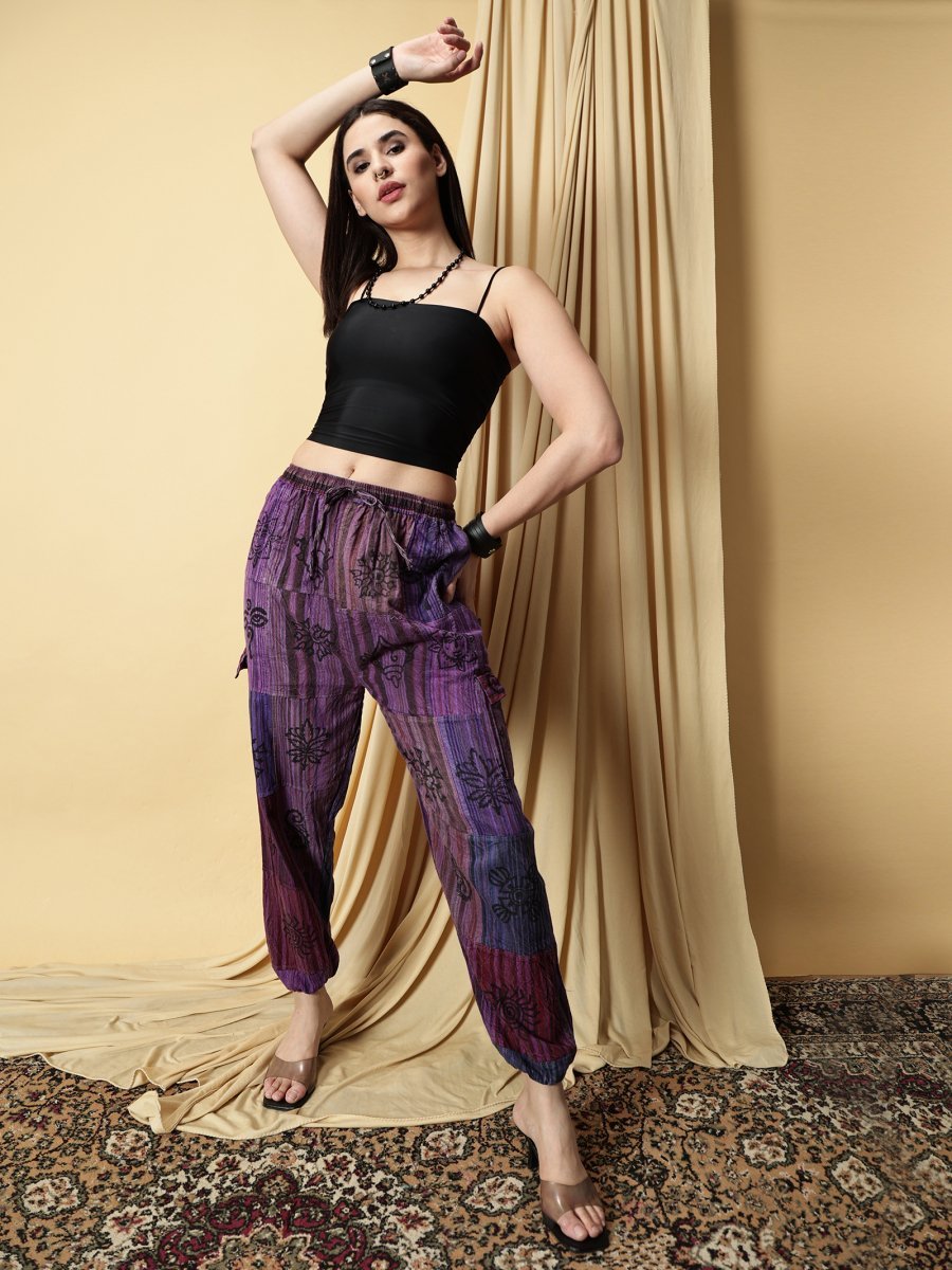 One Size Women's Patchwork Yoga Boho Harem Pants | Fits Waist Size 28 to 36 Inches - swadeshsouq.com