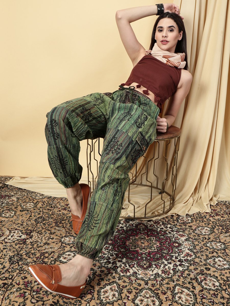 One Size Women's Patchwork Yoga Boho Harem Pants | Fits Waist Size 28 to 36 Inches - swadeshsouq.com