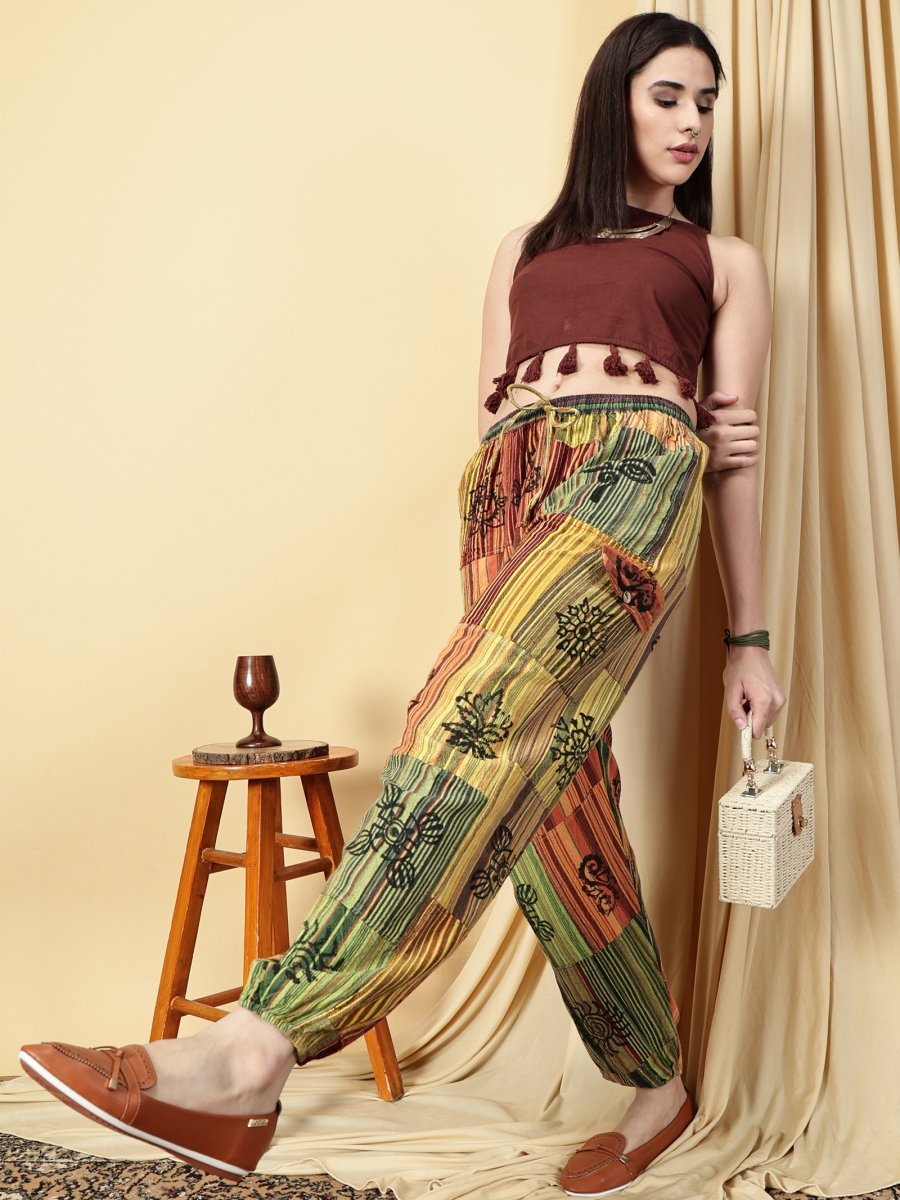 One Size Women's Patchwork Yoga Boho Harem Pants | Fits Waist Size 28 to 36 Inches - swadeshsouq.com