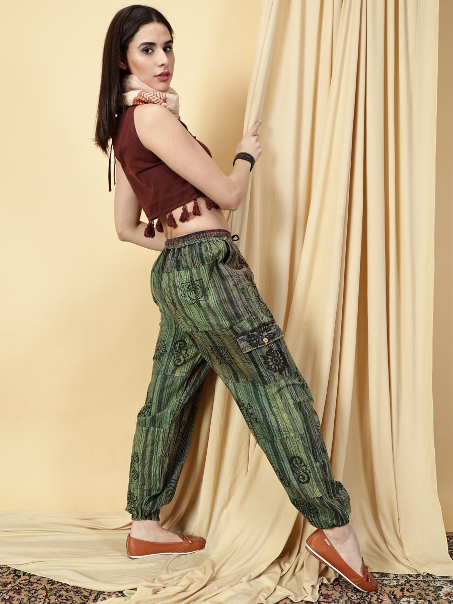 One Size Women's Patchwork Yoga Boho Harem Pants | Fits Waist Size 28 to 36 Inches - swadeshsouq.com