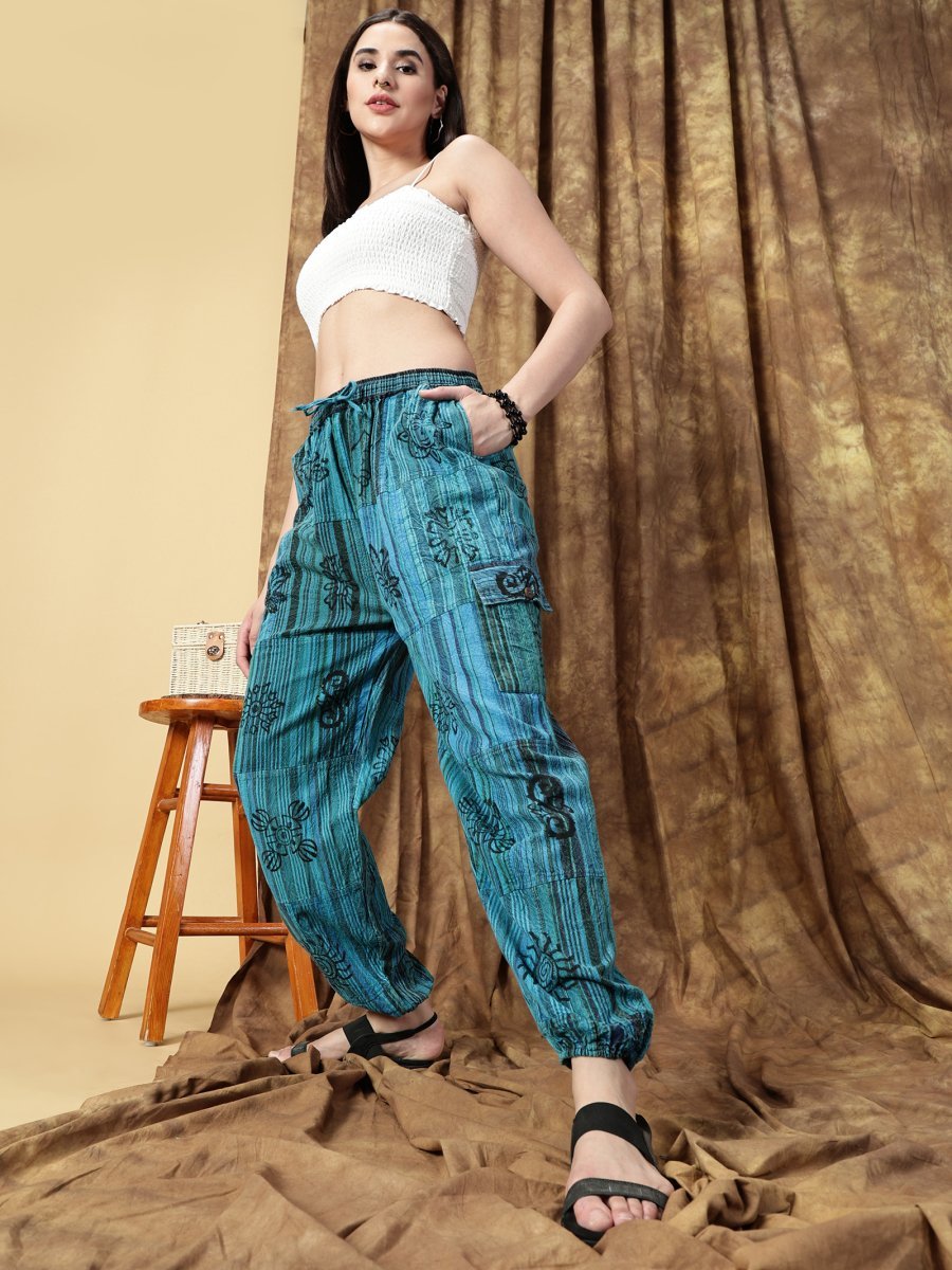 One Size Women's Patchwork Yoga Boho Harem Pants | Fits Waist Size 28 to 36 Inches - swadeshsouq.com