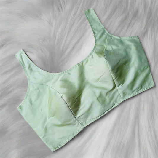 Pastel Green Plain Silk Blouse with Sleeves – Fits 32 to 38 - swadeshsouq.com