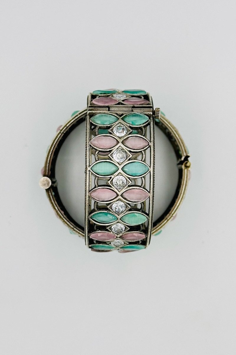 Pastel Serenity: Silver Bangles in Pink and Turquoise Hues - swadeshsouq.com