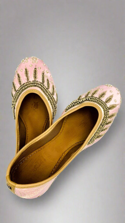 Peach Handcrafted Embroidered Juttis | Traditional Ethnic Footwear for Women - swadeshsouq.com