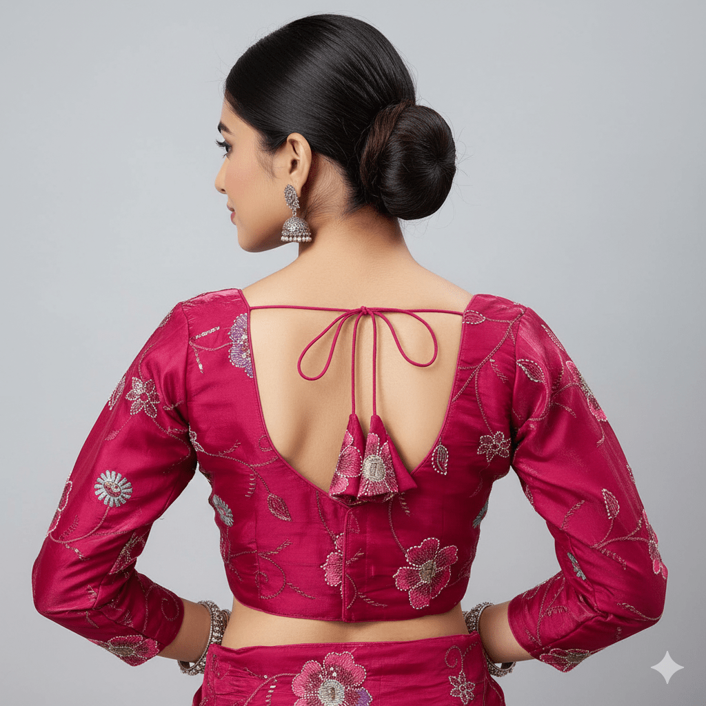 Pink Jimichoo Blouse with Elegant Bead Work – Smooth & Shiny Finish, Full Sleeves (Fits 32–40) - swadeshsouq.com