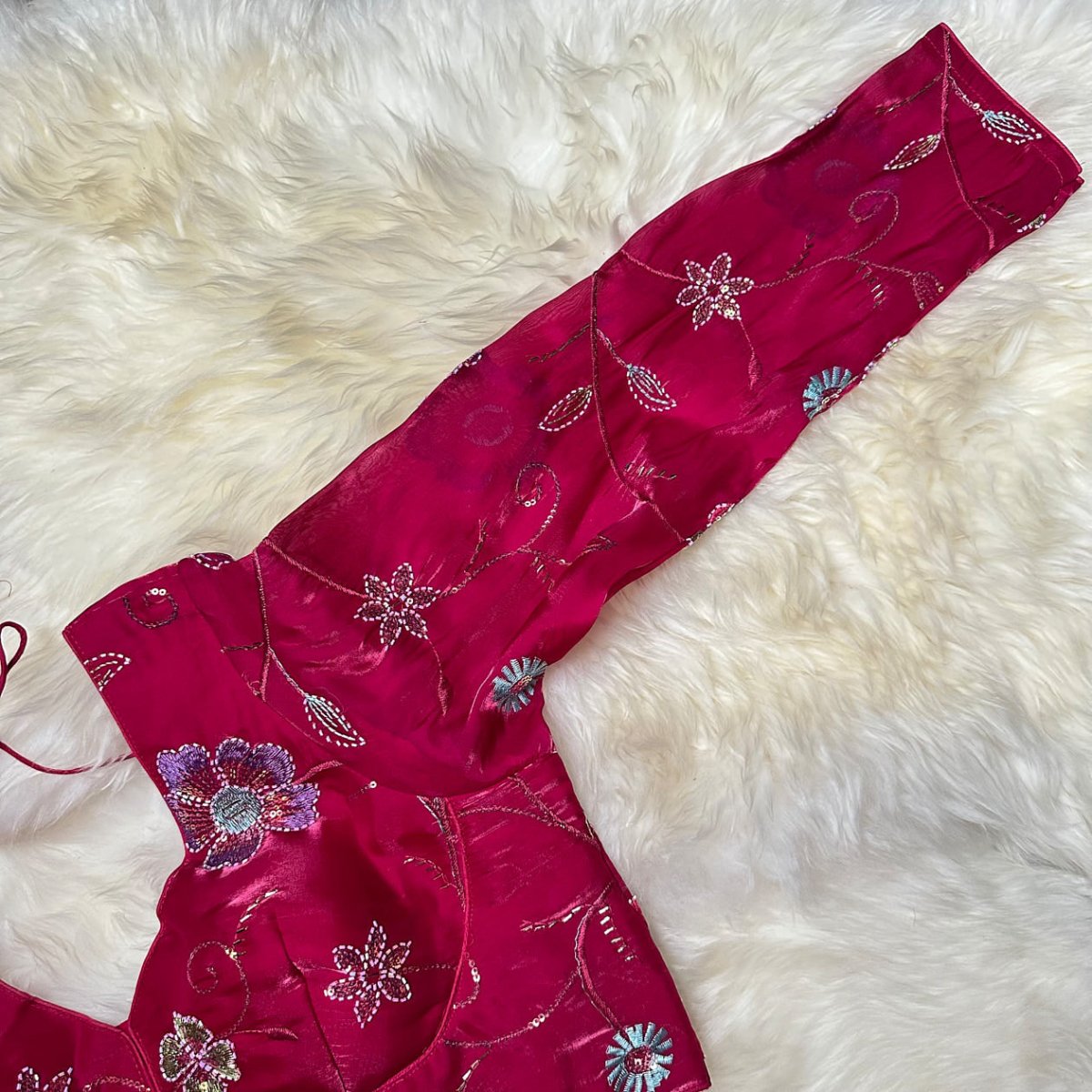 Pink Jimichoo Blouse with Elegant Bead Work – Smooth & Shiny Finish, Full Sleeves (Fits 32–40) - swadeshsouq.com