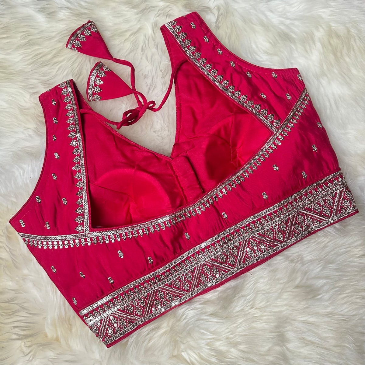 Pink Silk Blouse with Exquisite Neck & Waist Embroidery and Graceful Back Design (Size 32–40) - swadeshsouq.com