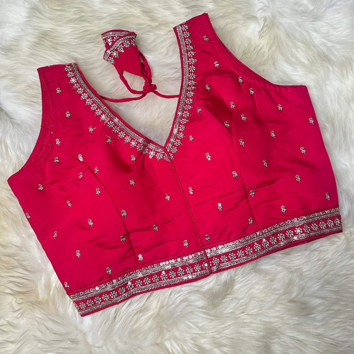 Pink Silk Blouse with Exquisite Neck & Waist Embroidery and Graceful Back Design (Size 32–40) - swadeshsouq.com