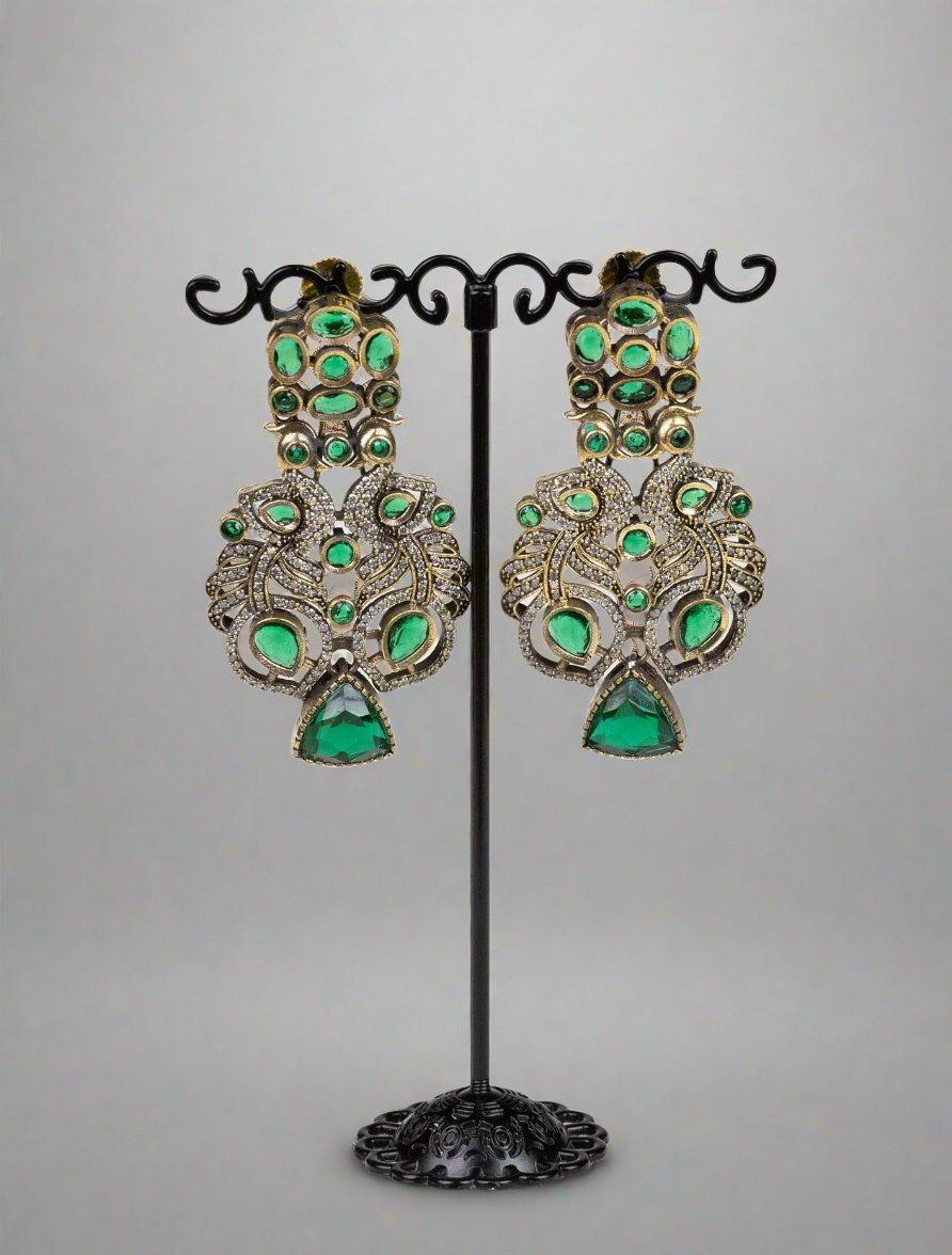 Emerald Plume Cubic Zirconia Earrings – Elegant Fashion Statement